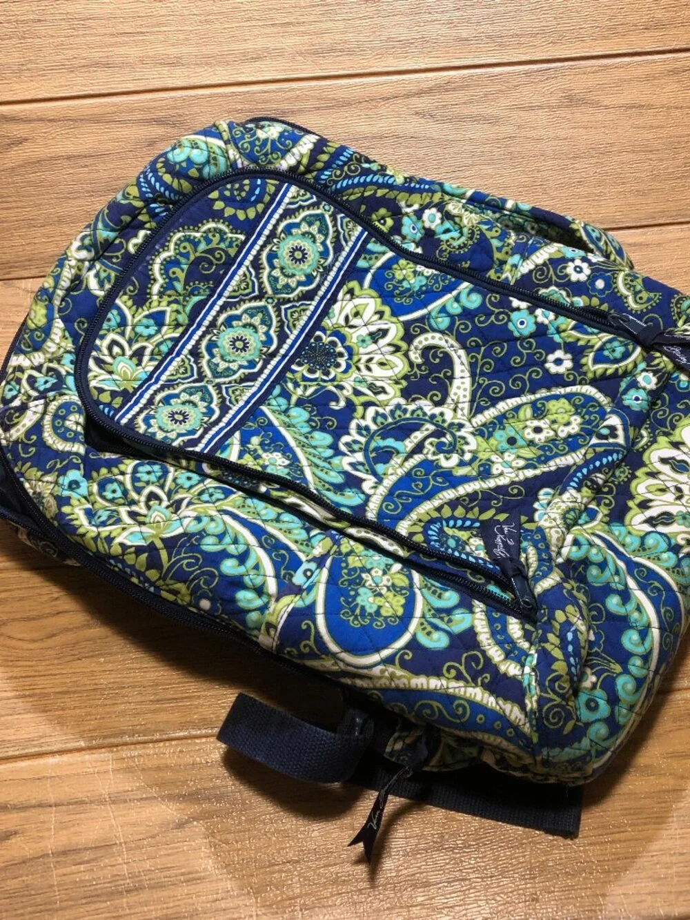 Vera Bradley blue green fabric computer backpack, padded